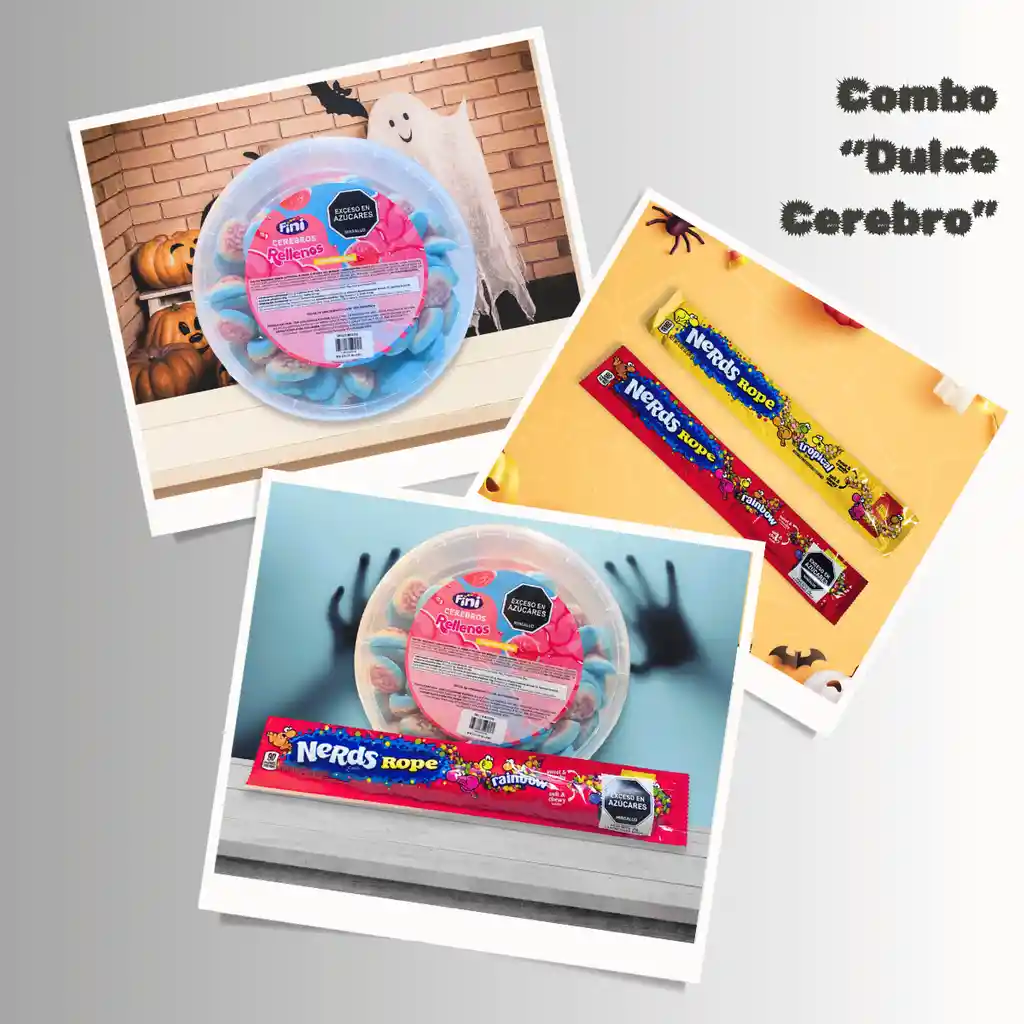 Combo Halloween Dulce Cerebro | Gomas Fini Cerebros Y Nerds Rope