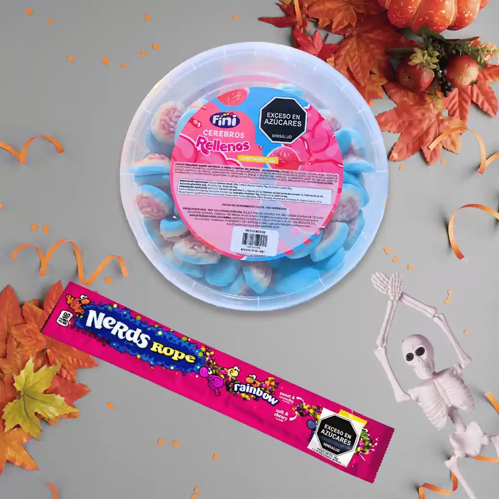 Combo Halloween Dulce Cerebro | Gomas Fini Cerebros Y Nerds Rope
