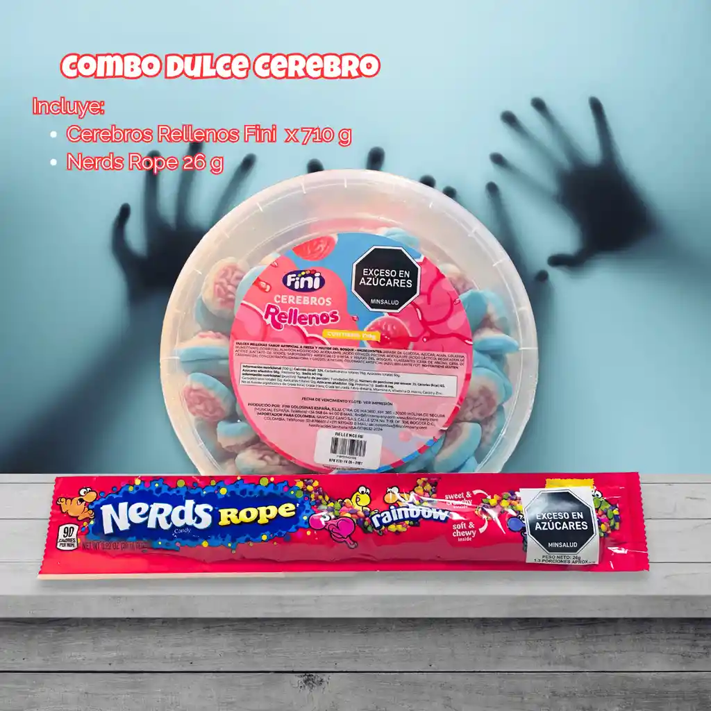 Combo Halloween Dulce Cerebro | Gomas Fini Cerebros Y Nerds Rope