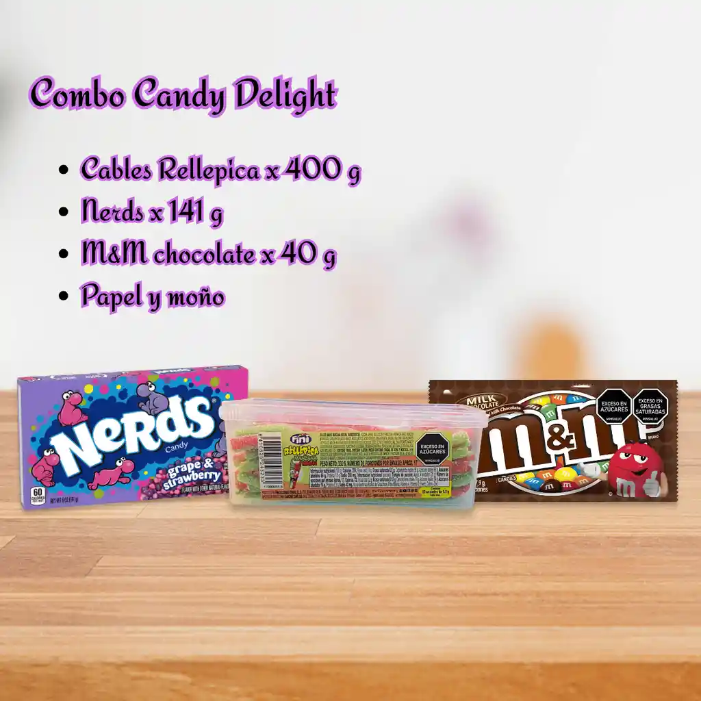 Combo Candy Delight | Cables Fini, Nerds Y M&m Chocolate