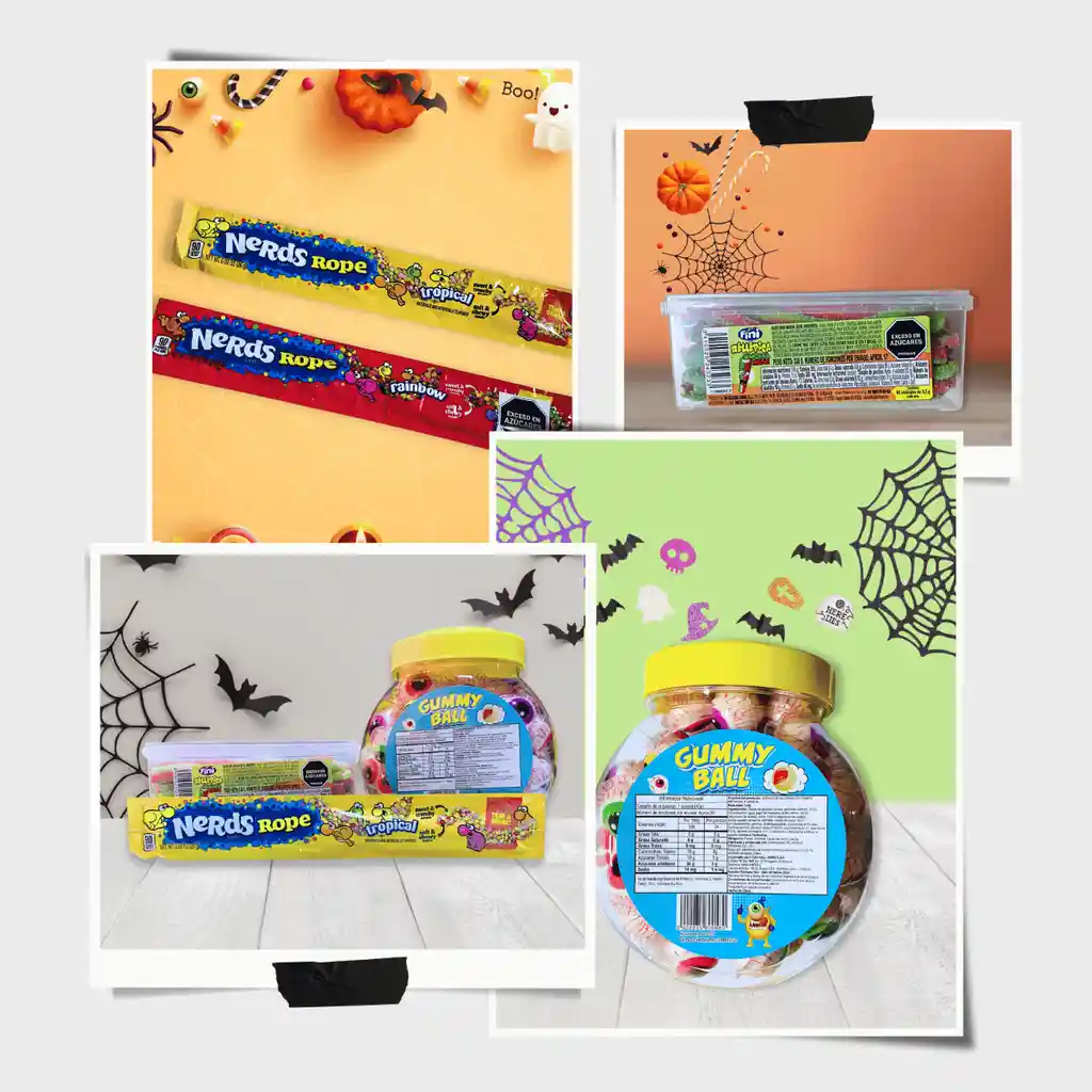 Combo Halloween Hechizo Ácido | Gummy Ball, Fini Rellepica Y Nerds Rope