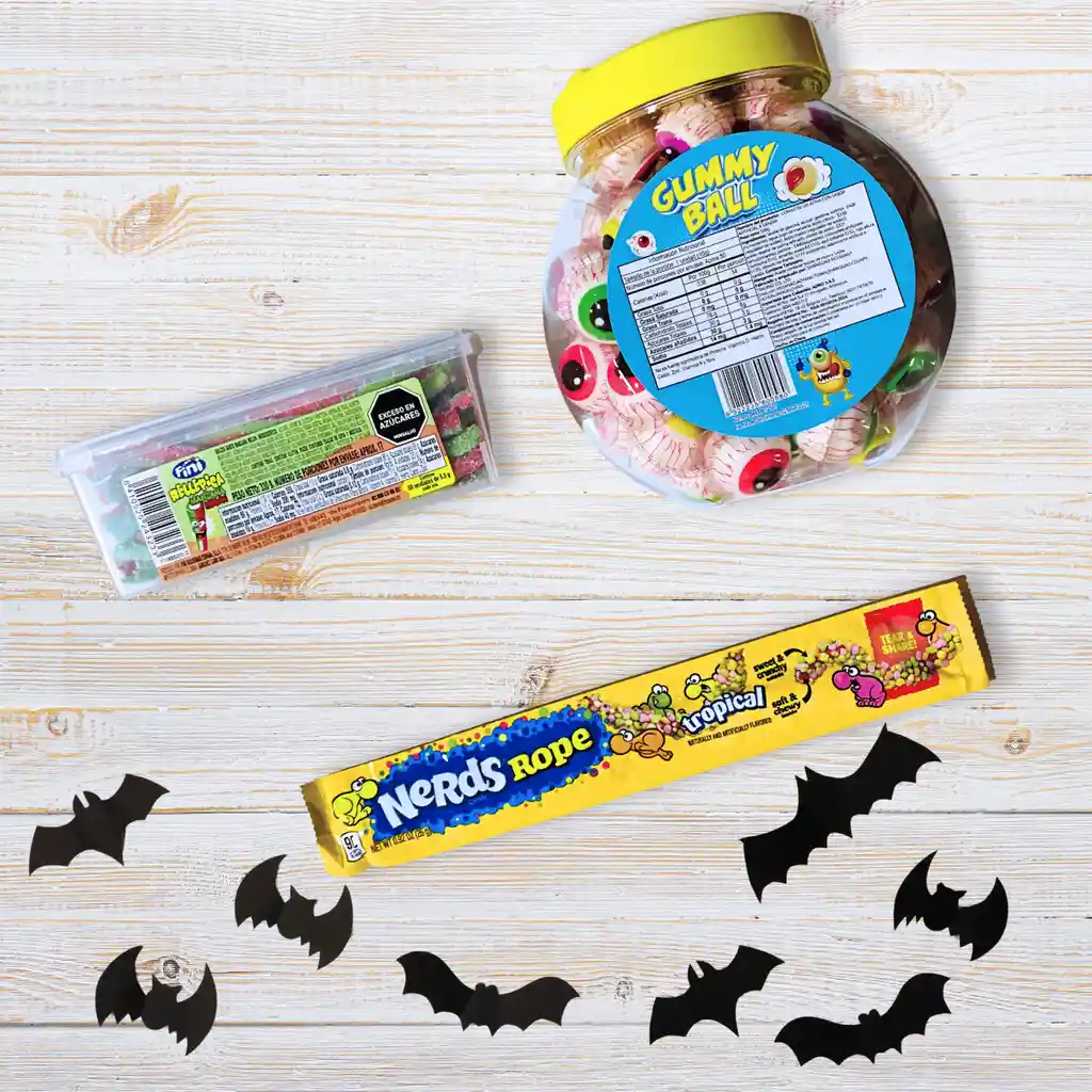 Combo Halloween Hechizo Ácido | Gummy Ball, Fini Rellepica Y Nerds Rope