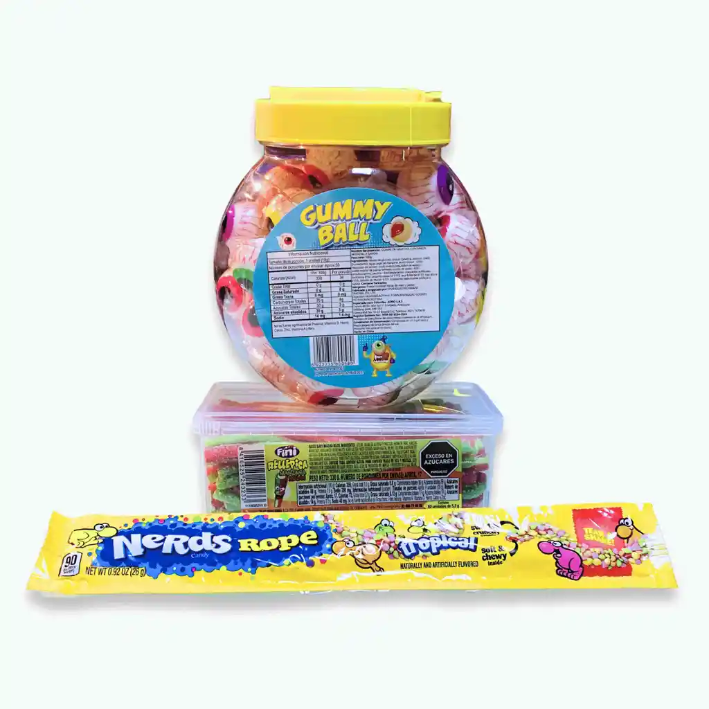 Combo Halloween Hechizo Ácido | Gummy Ball, Fini Rellepica Y Nerds Rope