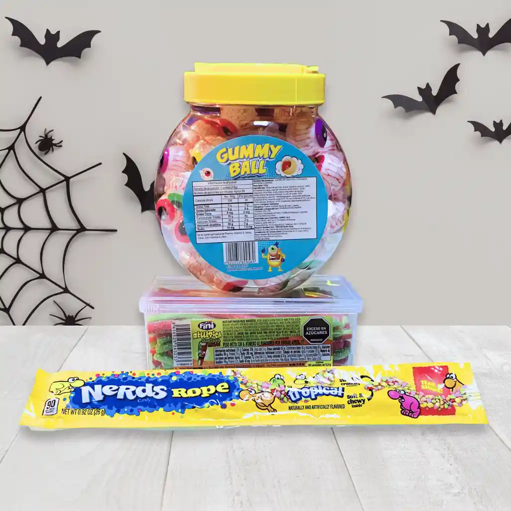 Combo Halloween Hechizo Ácido | Gummy Ball, Fini Rellepica Y Nerds Rope