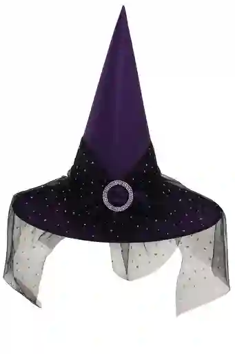 Sombrero Para Bruja Morado Con Velo Negro Halloween Disfraz