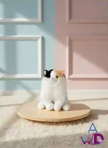 Peluche Gato Peludo Blanco, Café Y Negro
