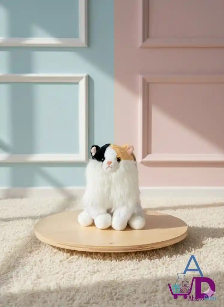 Peluche Gato Peludo Blanco, Café Y Negro