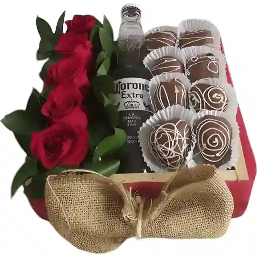 Caja Cerveza + Fresas + Rosas