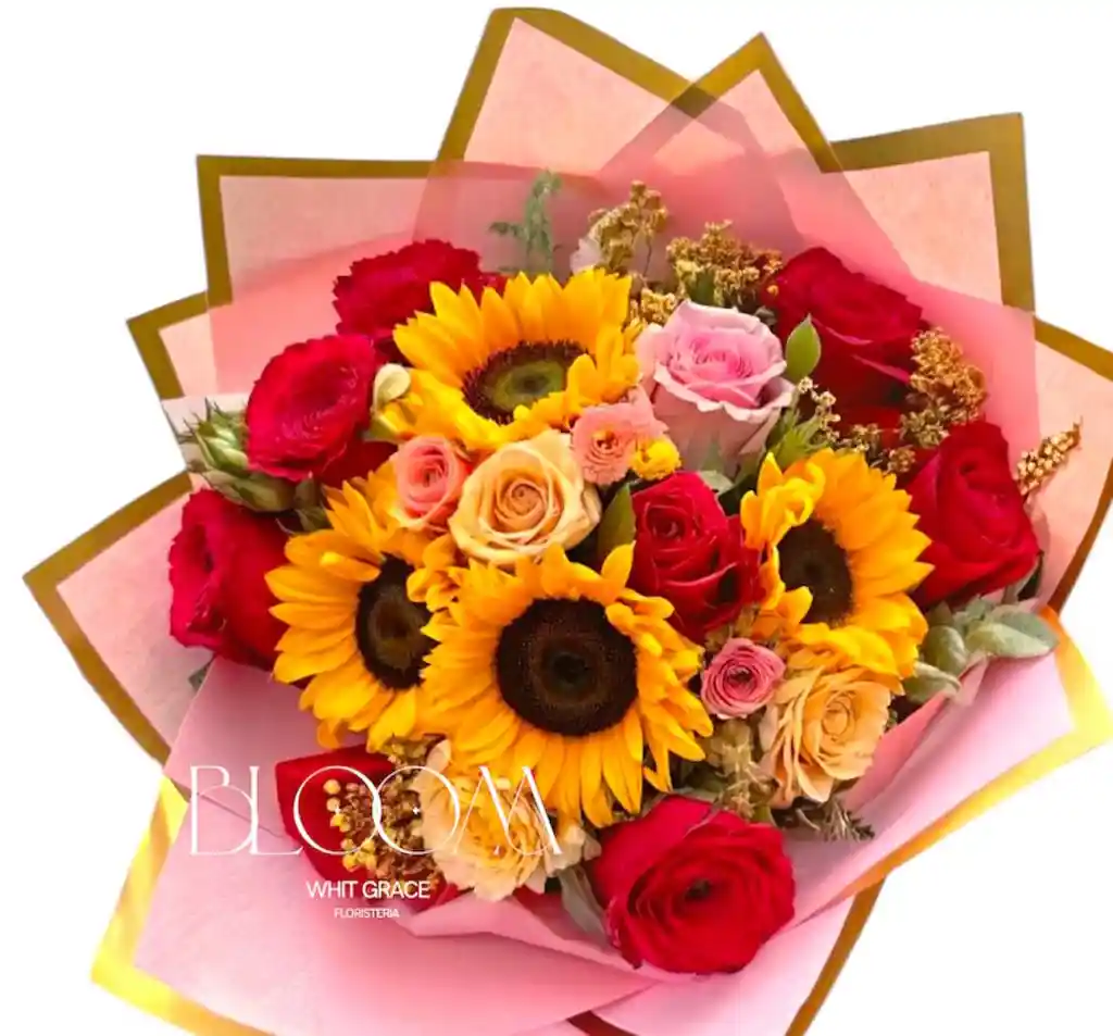 Flores Rosas Y Girasoles Bello Dia