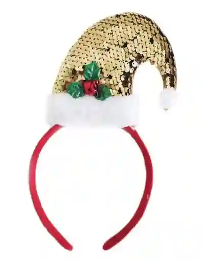 Diadema Navidad Gorro En Lentejuelas Dorado