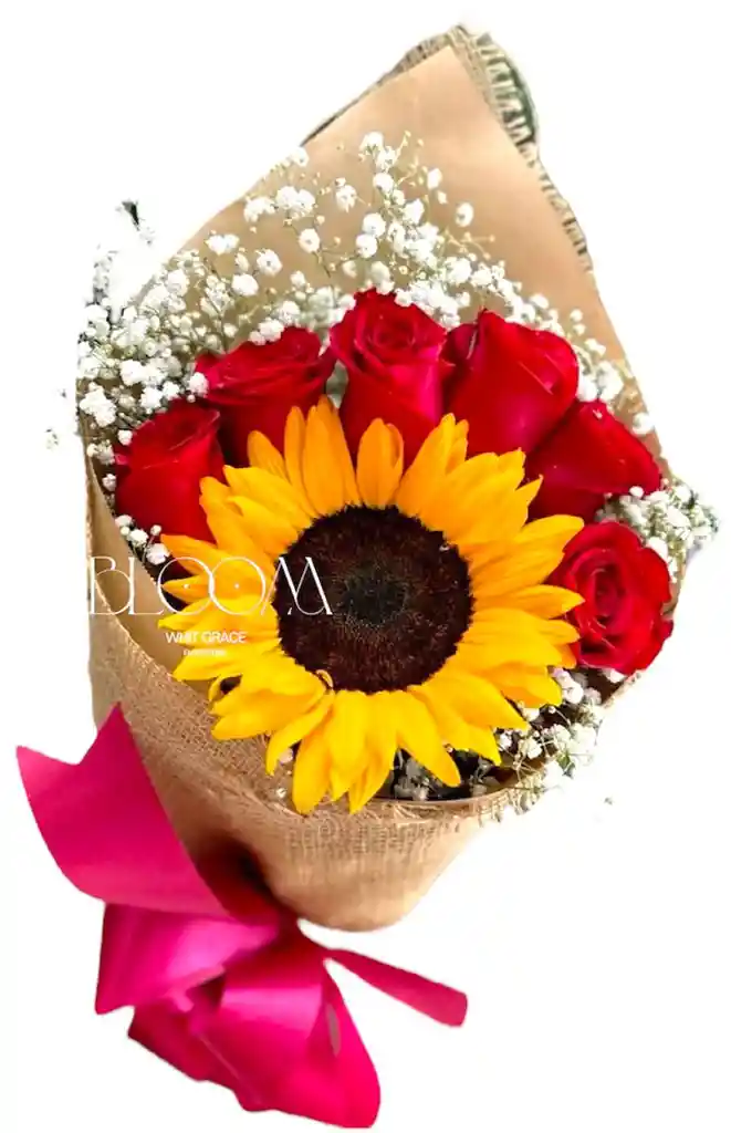 Flores Rosas Rojas Y Girasol Bello Amor