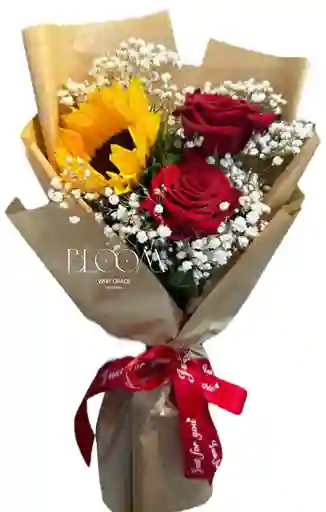 Flores Girasol Y Rosas Rojas Hermoso Detalle