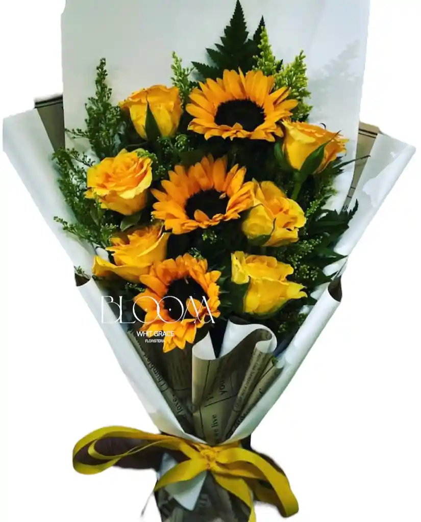 Flores Girasoles Y Rosas Amarillas En Ramillete