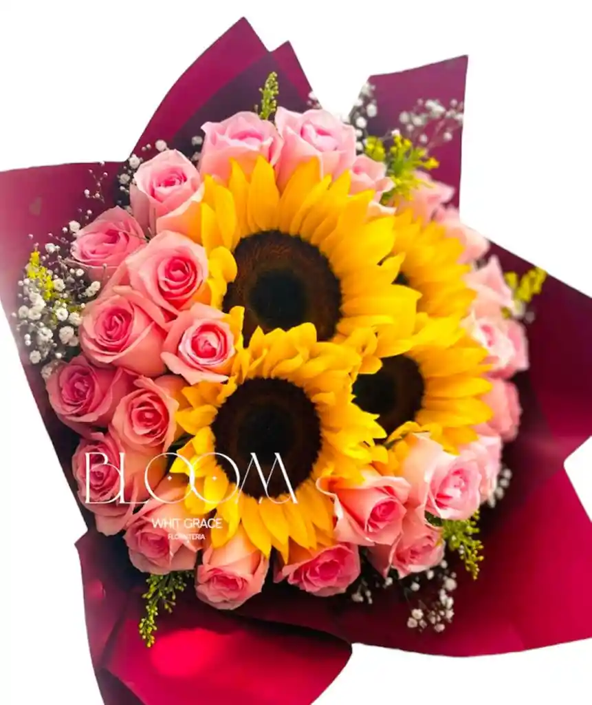 Flores Rosas Rosadas Y Girasoles