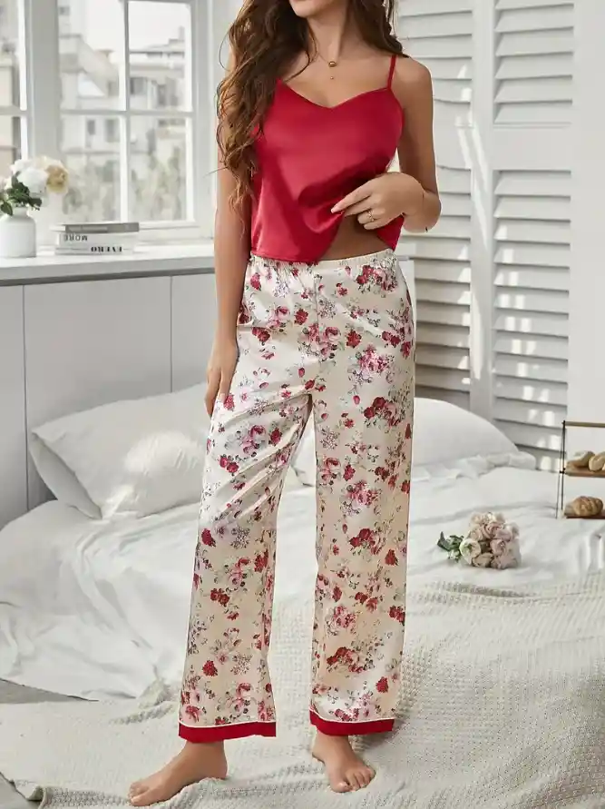 Pijama Satín Suave Conjunto 2 Piezas Estampado