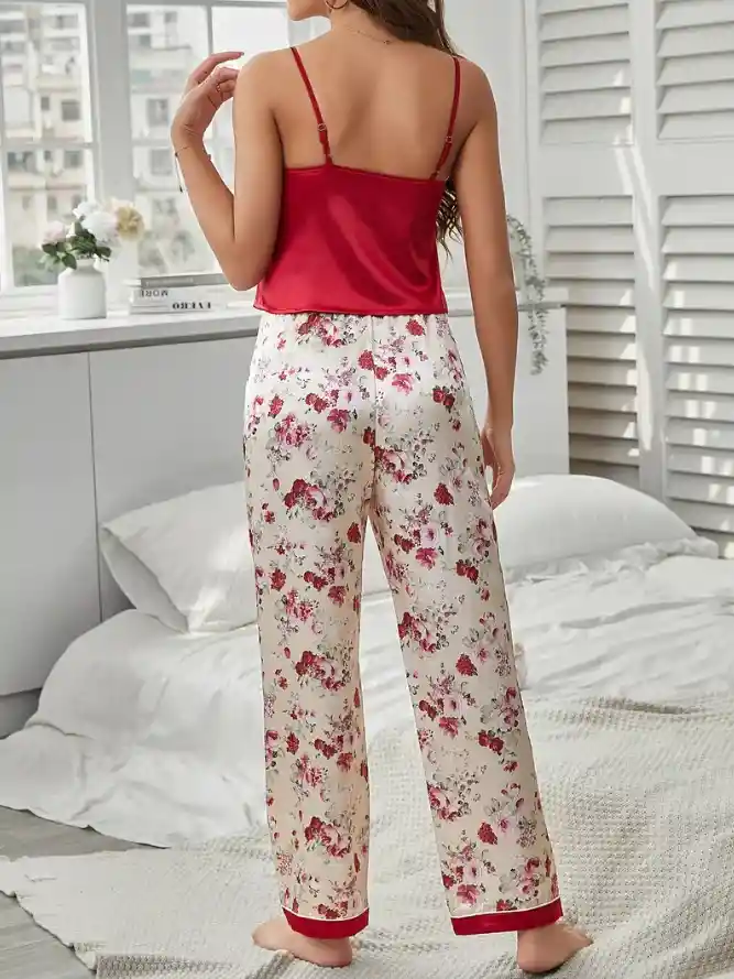 Pijama Satín Suave Conjunto 2 Piezas Estampado