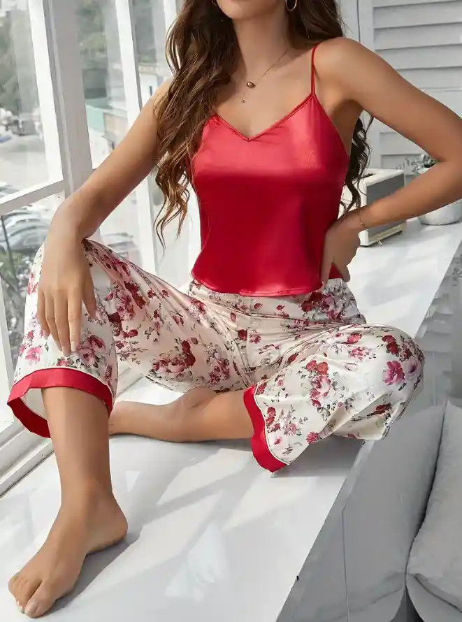 Pijama Satín Suave Conjunto 2 Piezas Estampado