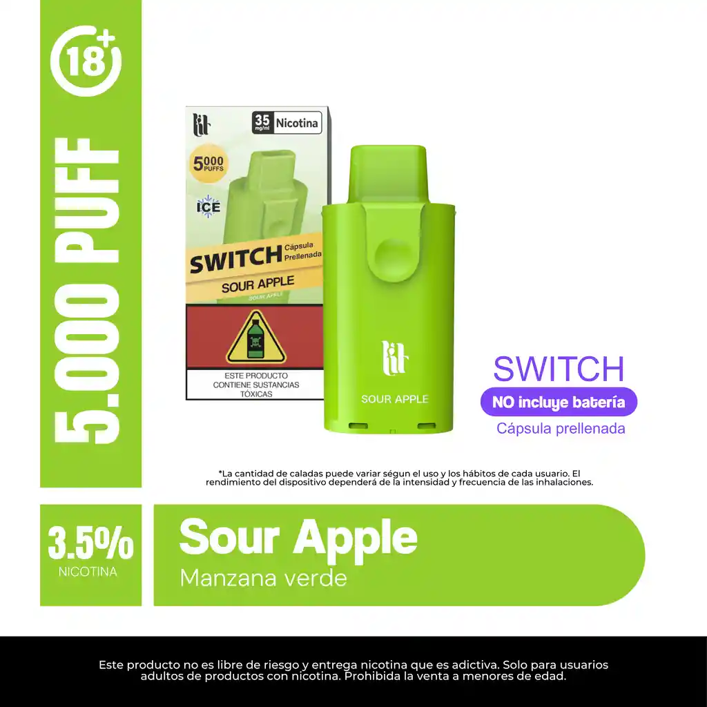 Pod Lit Sour Apple 5000 Puffs 3,5%