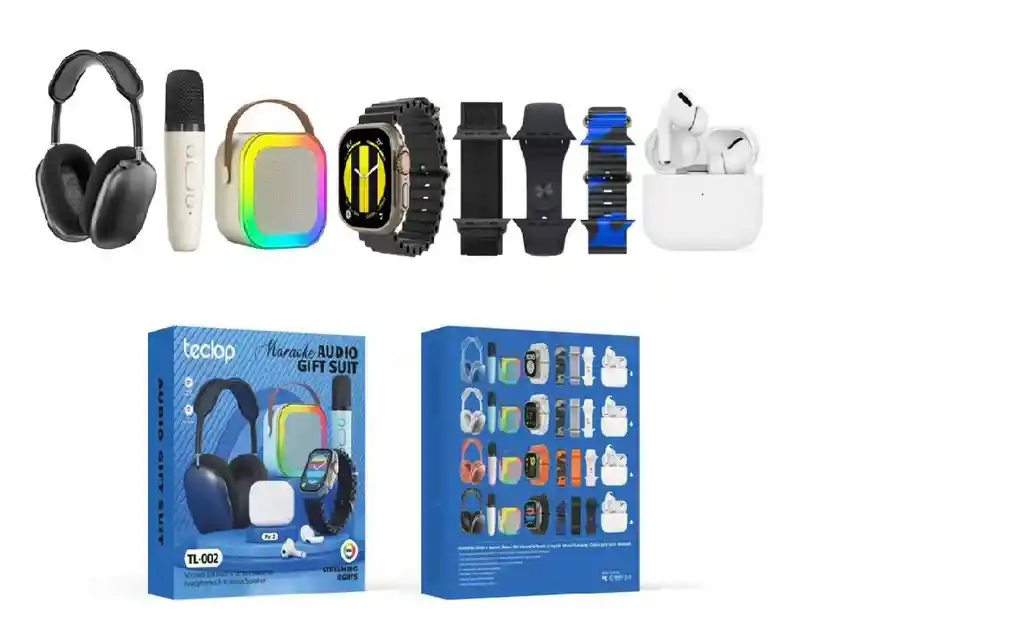 Combo Smartwatch Reloj Audifonos Parlante Microfono Negro Negro