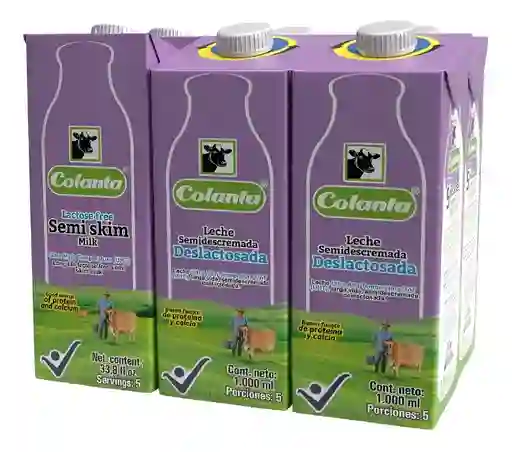 Leche Semidescremada Deslactosada Colanta 1l X 6und
