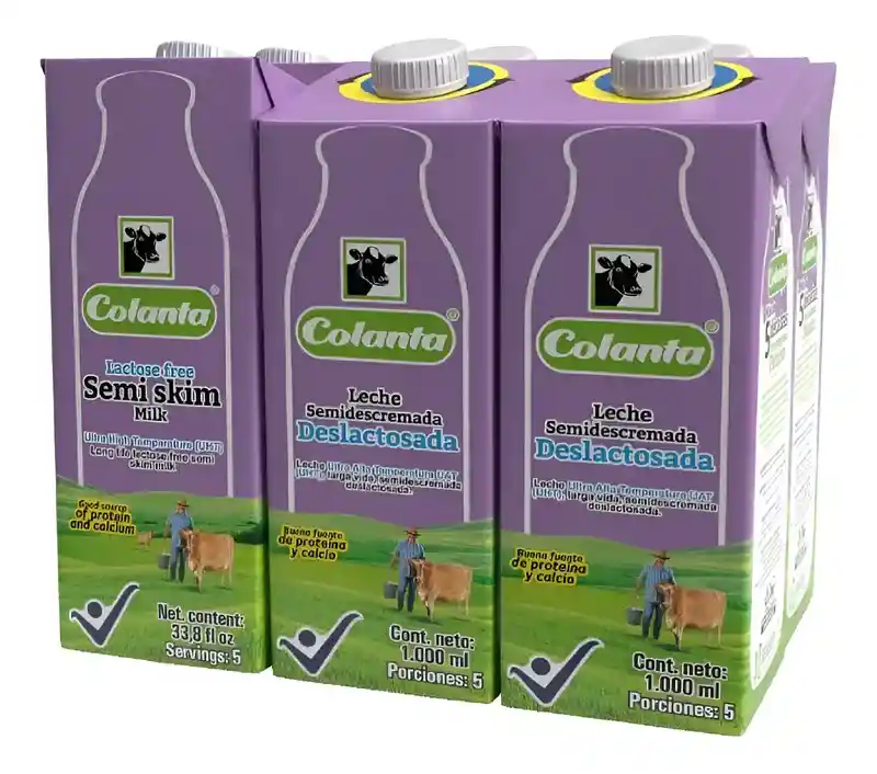 Leche Semidescremada Deslactosada Colanta 1l X 6und