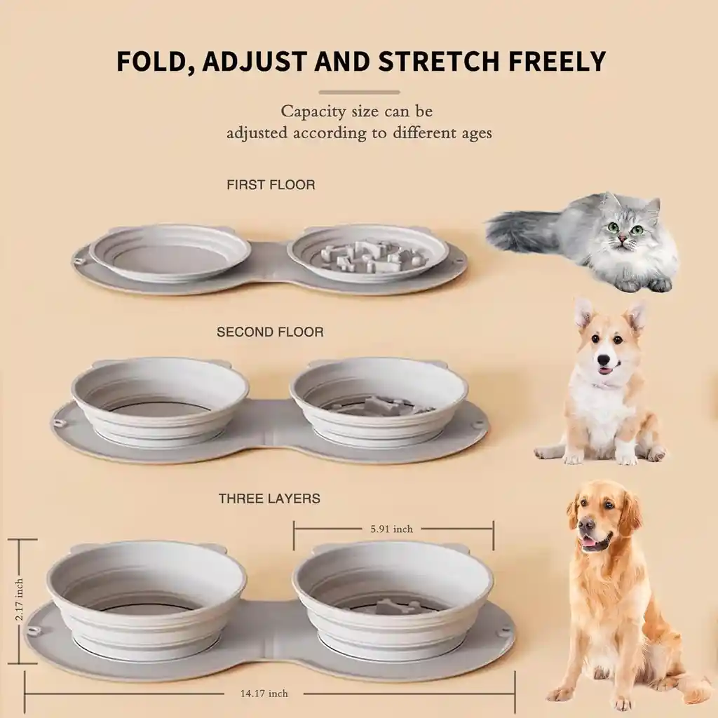 Comedero Doble Portatil Silicona Plegable