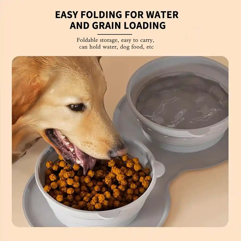 Comedero Doble Portatil Silicona Plegable