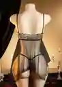 Babydoll Pijama Lencería De Malla Transparencia Y Encaje Negro