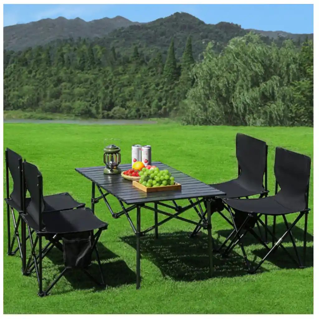 Juego De Camping Set Mesa 95cm 4 Sillas Plegables Portatil