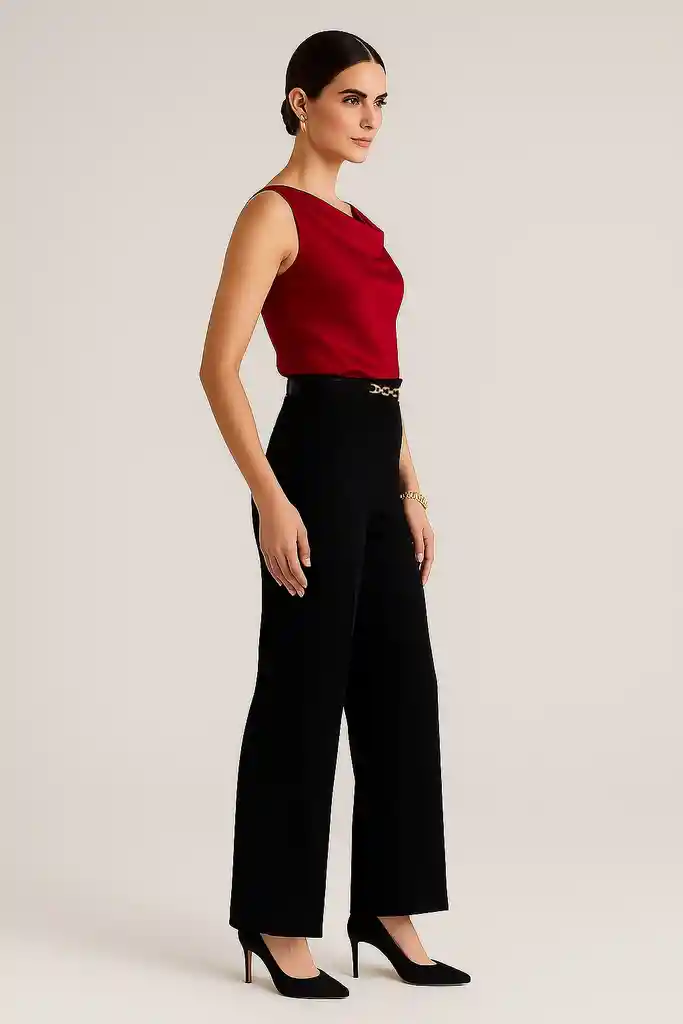 Pantalón Élegante Ebano Con Broche