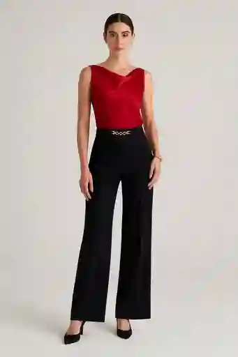 Pantalón Élegante Ebano Con Broche