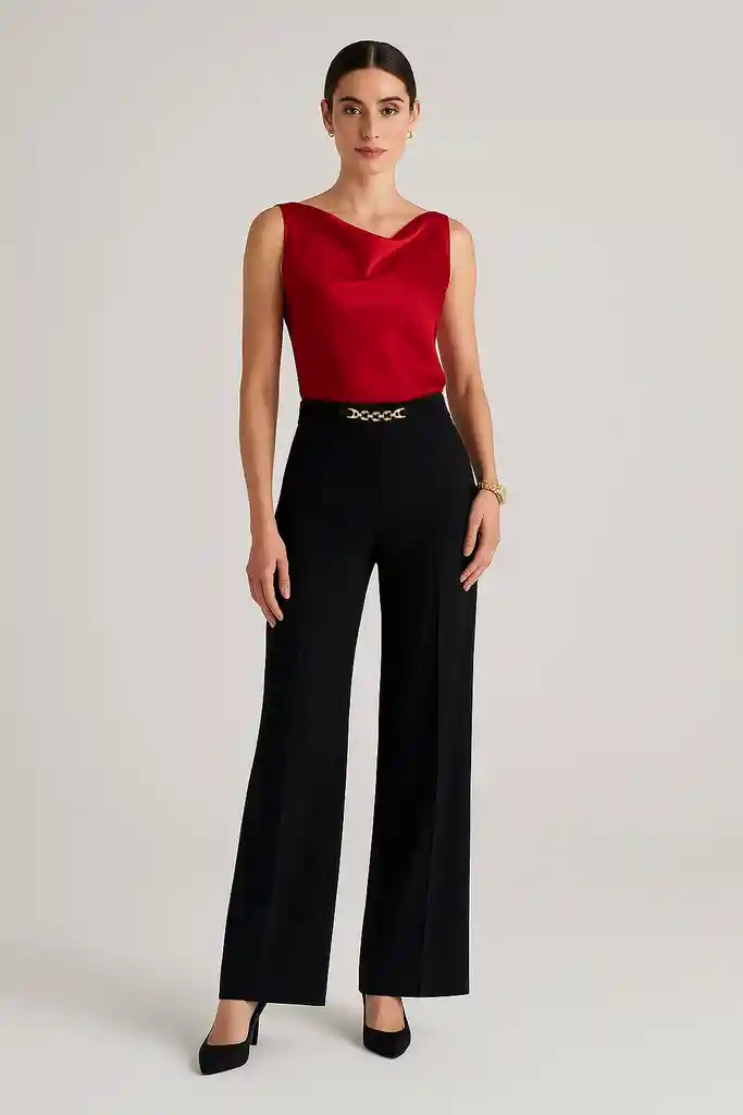 Pantalón Élegante Ebano Con Broche