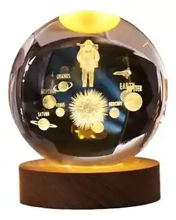 Lámpara Esfera De Cristal Astronauta Con Planetas
