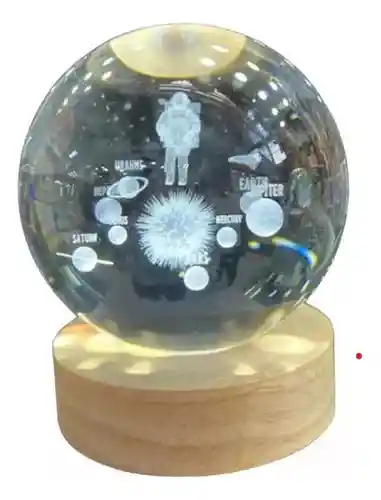 Lámpara Esfera De Cristal Astronauta Con Planetas