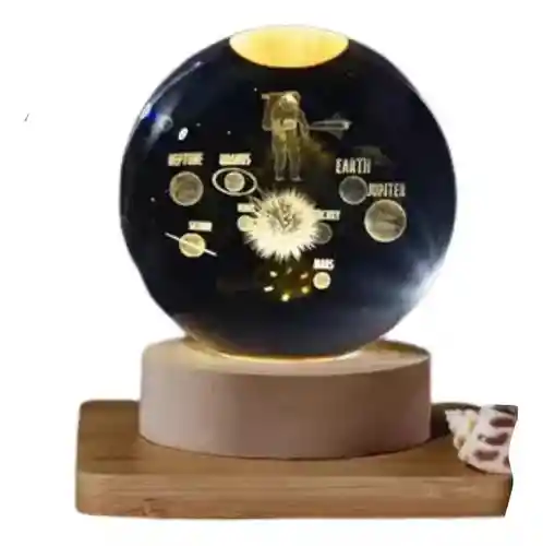 Lámpara Esfera De Cristal Astronauta Con Planetas