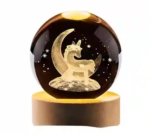 Lámpara Esfera De Cristal Unicornio En Luna