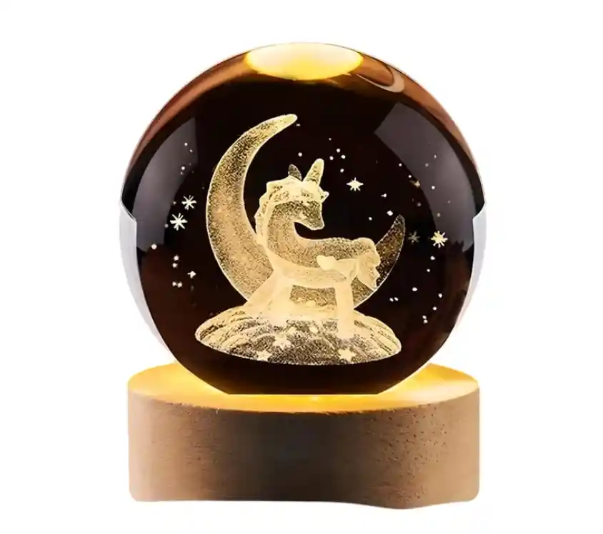 Lámpara Esfera De Cristal Unicornio En Luna