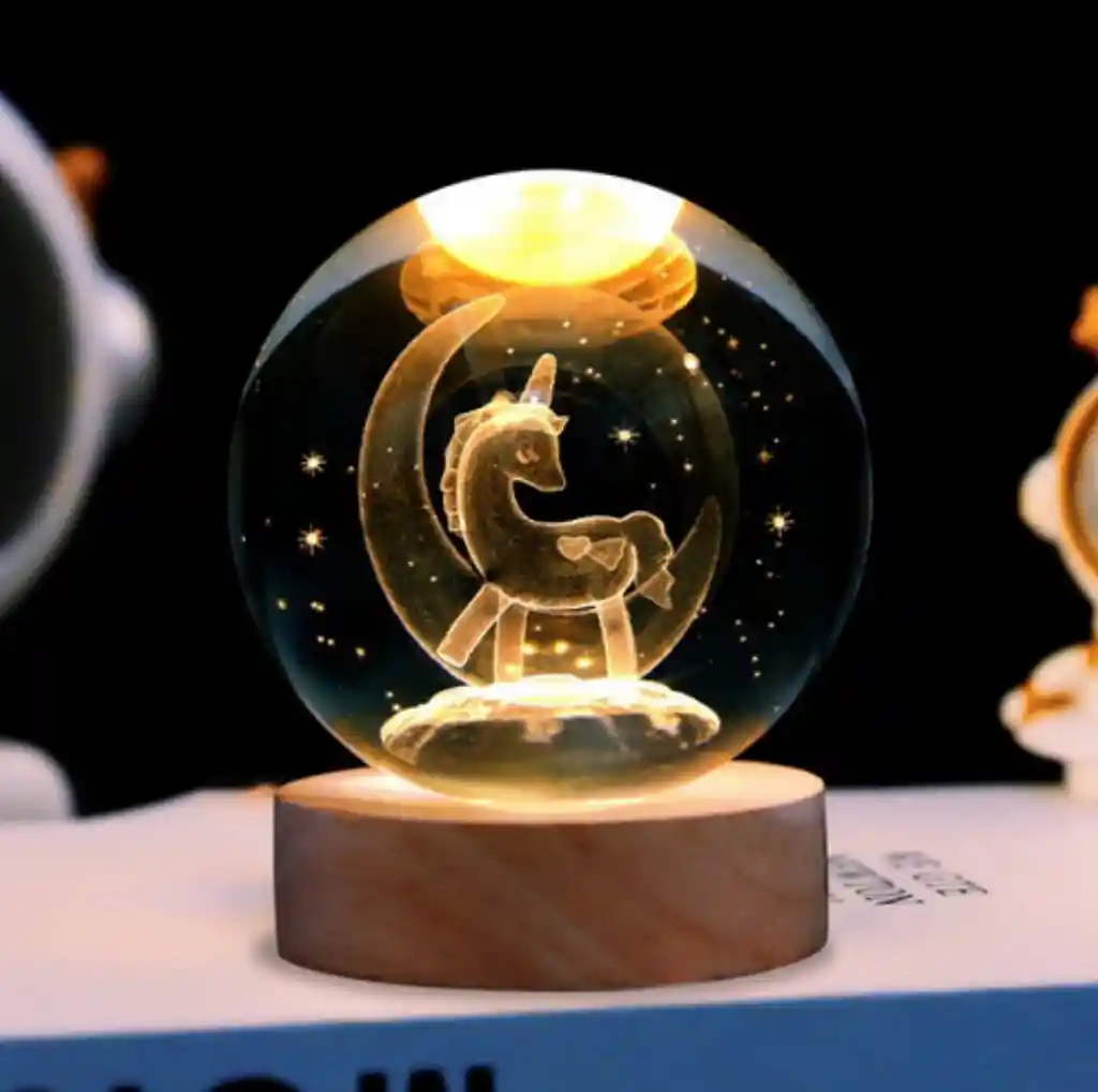 Lámpara Esfera De Cristal Unicornio En Luna