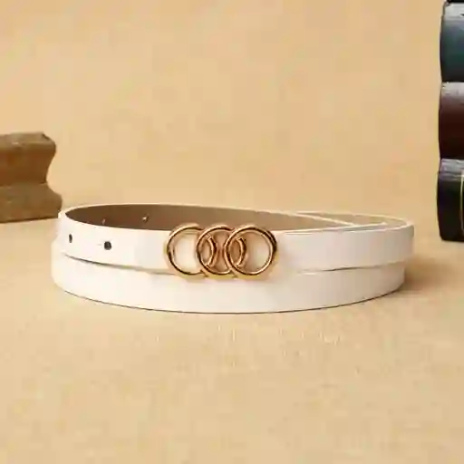 Cinturon Blanco Con Hebilla De Circulos Dorada