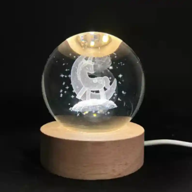 Lámpara Esfera De Cristal Unicornio En Luna