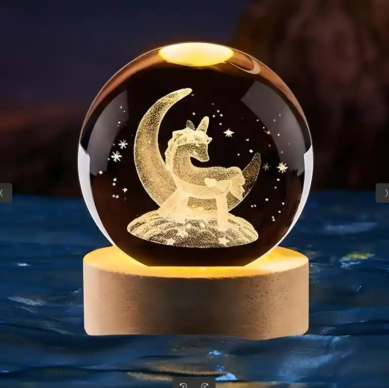 Lámpara Esfera De Cristal Unicornio En Luna