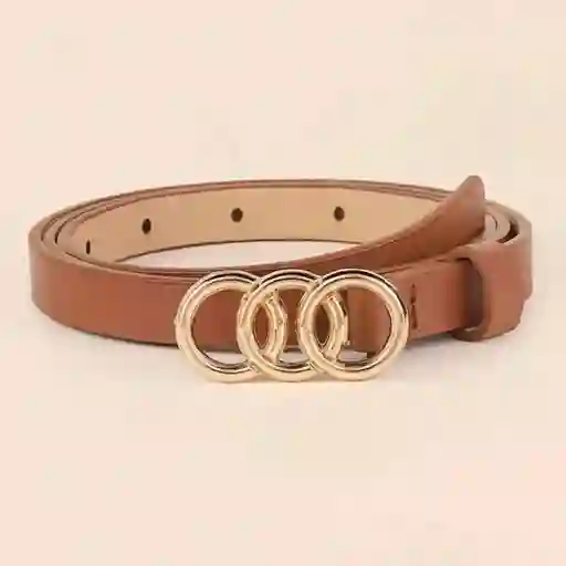 Cinturon Cafe Con Hebilla De Circulos Dorada