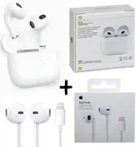 Airpods 3 Calidad 1.1 Audifonos + Auriculares Earpods Conector Lightning Apple | Color Blanco