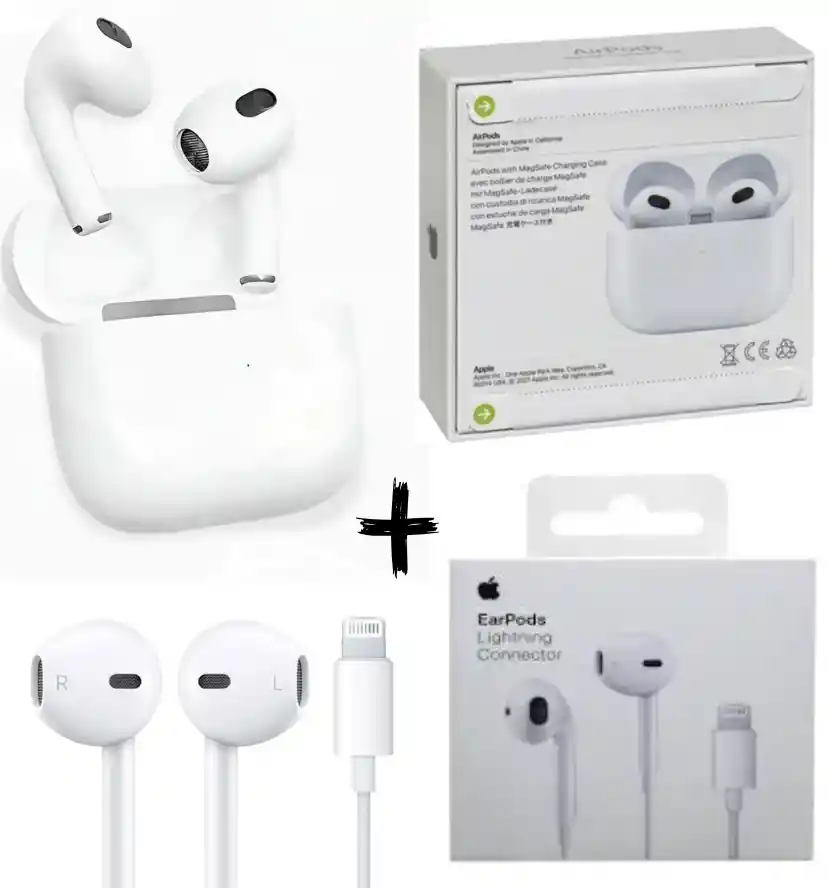 Airpods 3 Calidad 1.1 Audifonos + Auriculares Earpods Conector Lightning Apple | Color Blanco