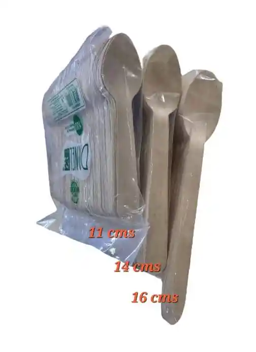 Cucharas Medianas Madera 14 Cms X 100 Unds