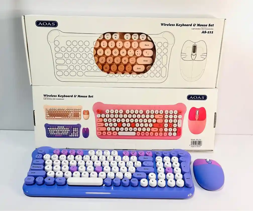 Teclado Y Mouse Inalambricos Gatitos Colores Varios As-211