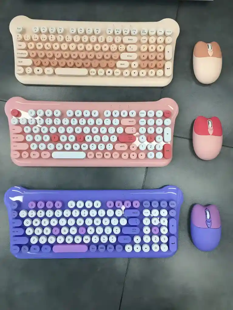 Teclado Y Mouse Inalambricos Gatitos Colores Varios As-211