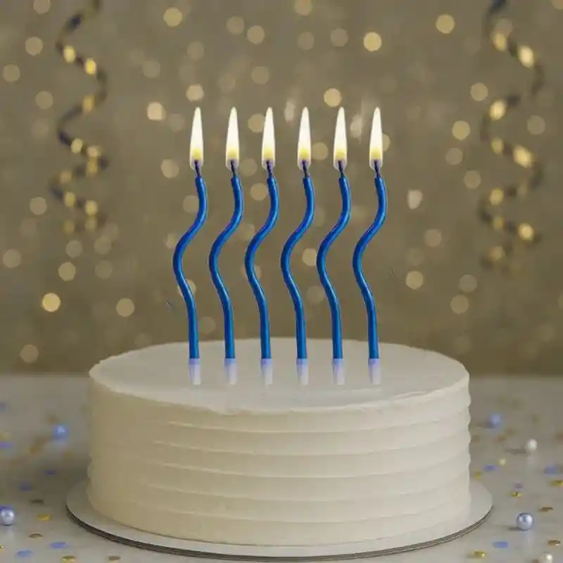 Velas En Espiral Azul Cromado X6 Unidades 12 Cm