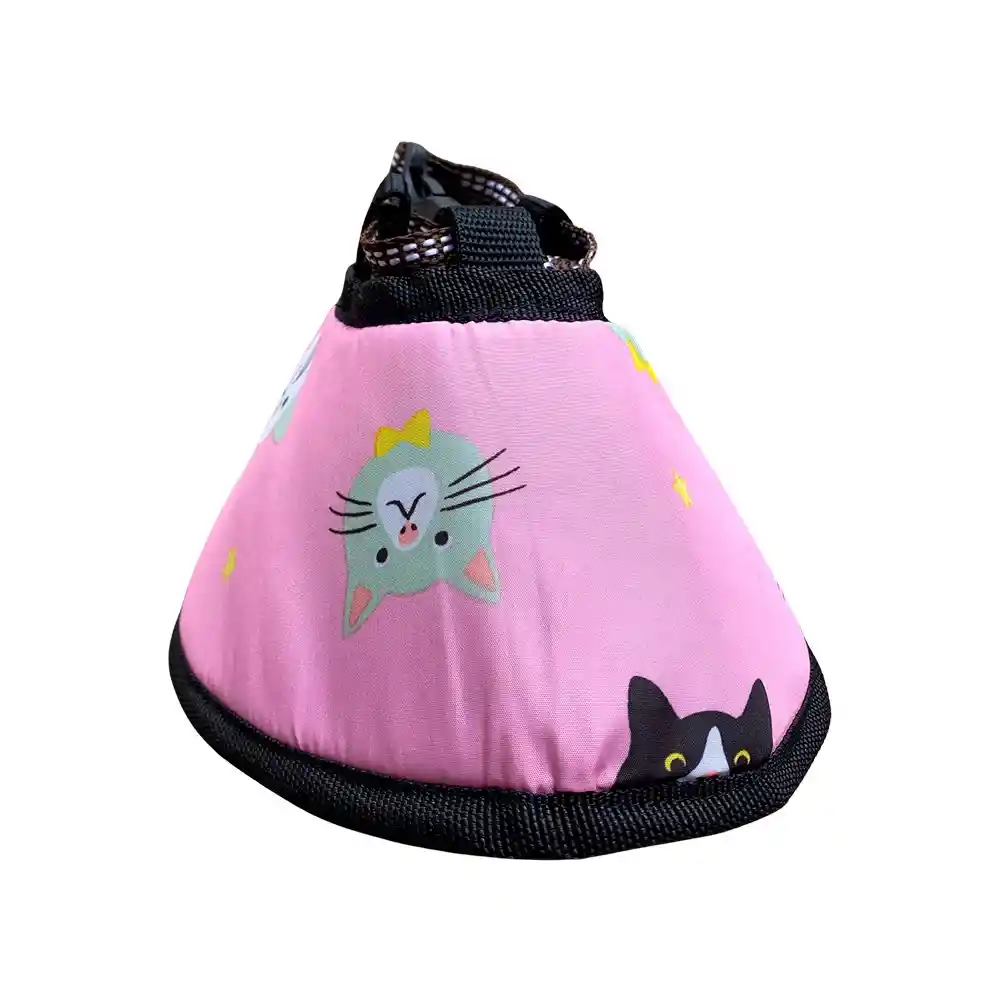 Cono Para Mascota Color Rosa Con Diseño De Gatos Talla 2