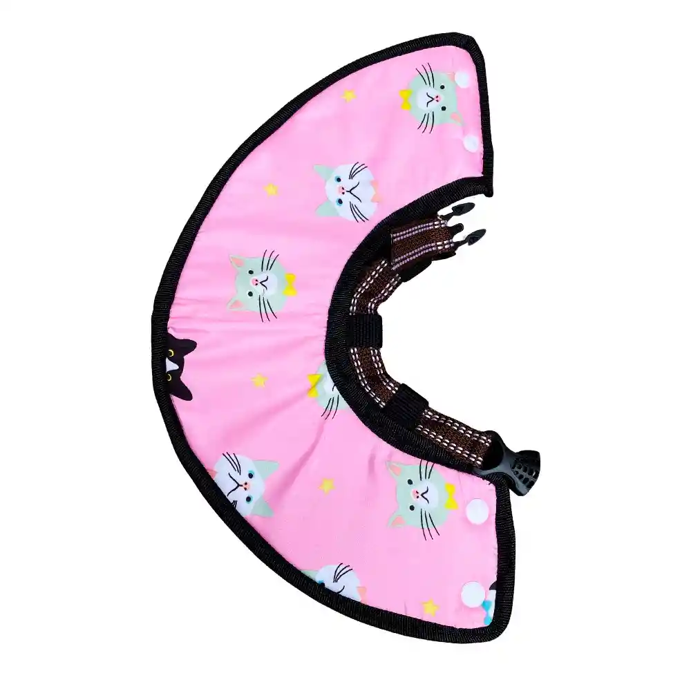 Cono Para Mascota Color Rosa Con Diseño De Gatos Talla 2
